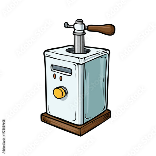 Vintage Hand-Crank Manual Coffee Grinder with Wooden Base and Metal Handle