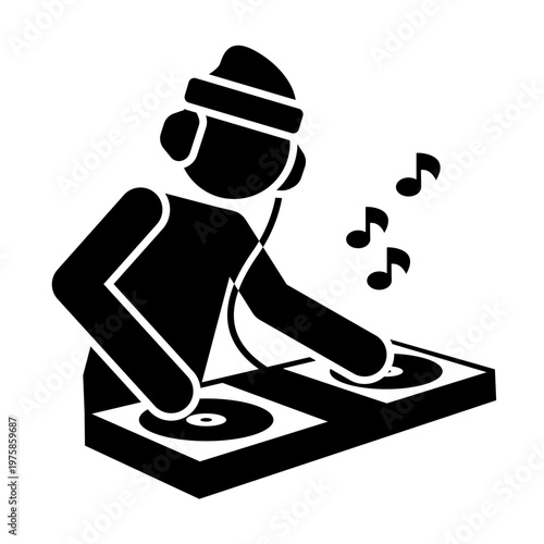 Disc jockey man, dj symbol, DJ playing music