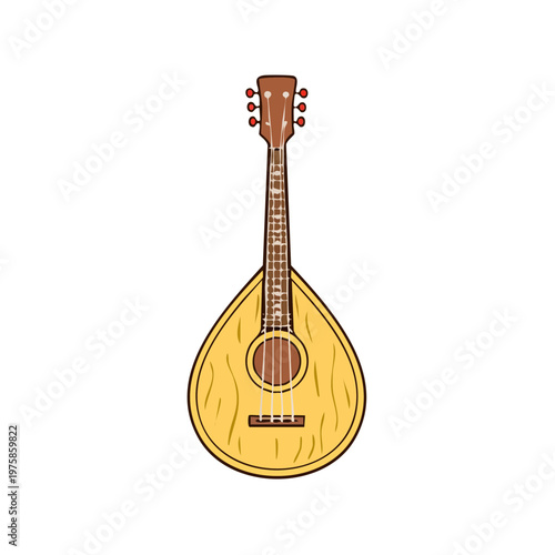 Folk string instrument with a pear shaped body and a long neck detailed wood grain