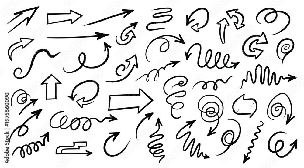 Fototapeta premium Set of handdrawn arrows and doodle pointers