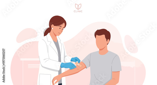 Doctor Applying Bandage to Patient's Arm After Medical Procedure
