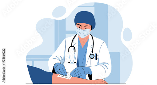 Doctor Applying Bandage to Patient's Arm After Medical Procedure