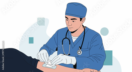 Doctor Applying Bandage to Patient's Arm After Medical Procedure