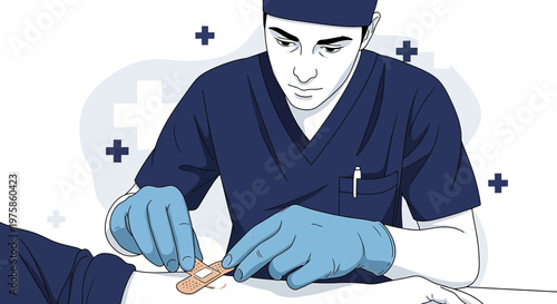 Doctor Applying Bandage to Patient's Arm in Medical Setting