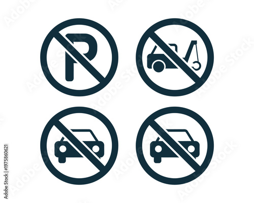 No parking and no stopping signs for traffic and road rules  four icons