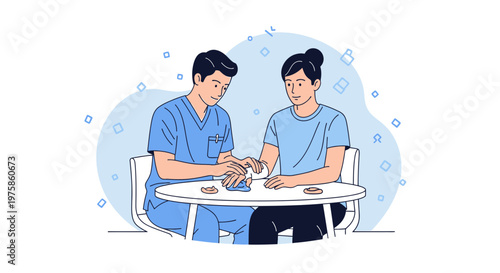 Doctor applying bandage to patient's hand, rehabilitation and care concept