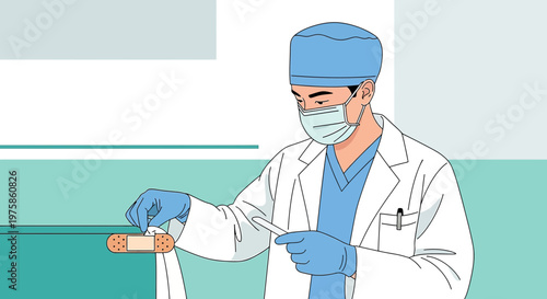 Doctor Applying Bandage to Patient's Wound in Operating Room