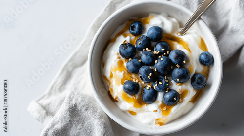 Wallpaper Mural Creamy Bowl Of Berries And Honey For Breakfast. Athlete Enjoying Nutritious Breakfast Of Berries And Honey. Sweet And Creamy Berry Morning Dish With Honey And Fresh Blueberries For Nutrition Torontodigital.ca