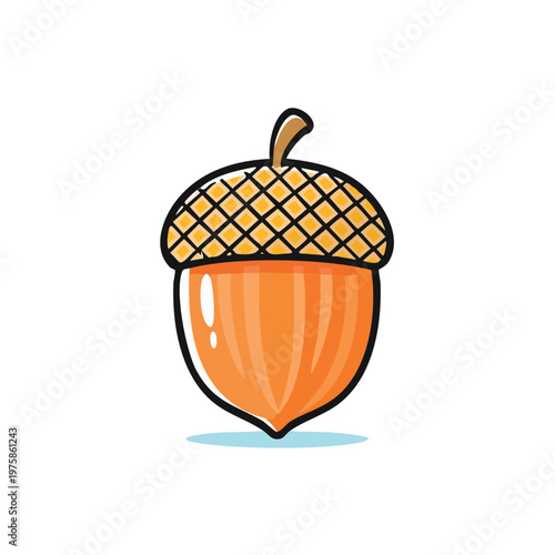 Whimsical hand drawn acorn with a textured cap and glossy body symbolizing autumn and nature