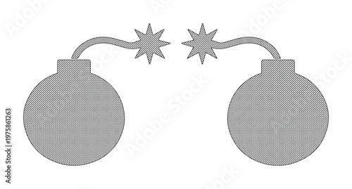 Minimalist bomb vector icons with burning wicks, gray spherical explosive symbols, flat cartoon bomb silhouettes for gaming and warning signs