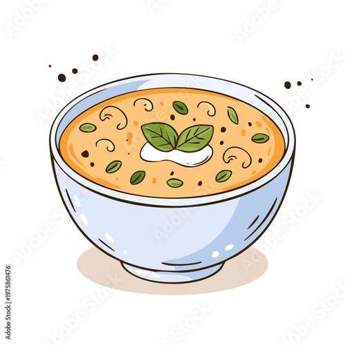 Delicious Creamy Pumpkin Soup with Mushrooms and Fresh Basil Garnish