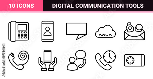 Minimalist communication and phone support line icons