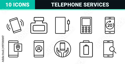 Telecommunication and phone service line icon collection