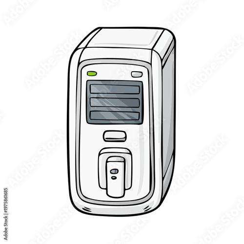 Modern white medical laboratory hematology analyzer equipment with digital screen and controls