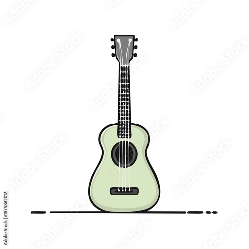 Pale Green Acoustic Guitar with Six Strings Isolated on White Background