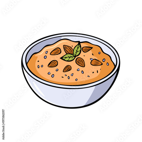 Healthy Oatmeal Bowl with Almonds and Mint Leaves Breakfast Food