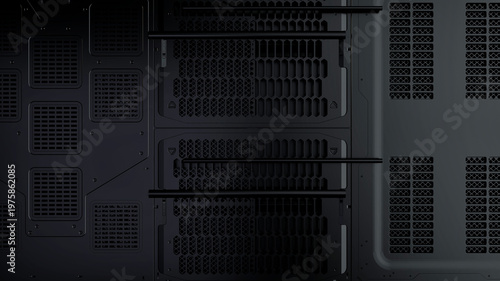 Canvastavla Futuristic Sci-Fi black metal panel wall. 3D render illustration.