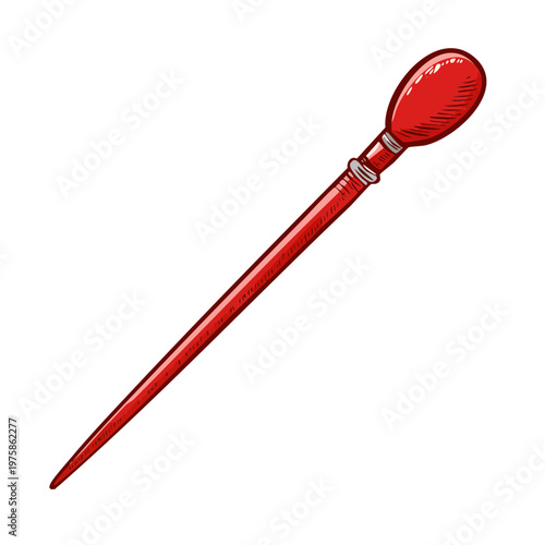 Red cosmetic applicator with tapered tip and bulbous end, isolated on white