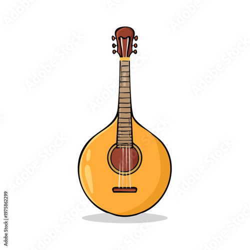 Traditional Portuguese Guitar with Round Body and Fretted Neck Illustration