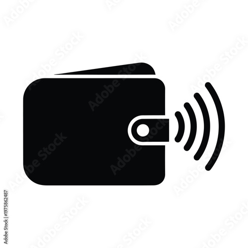 Contactless payment, wireless wallet, black icon, mobile finance symbol, NFC technology