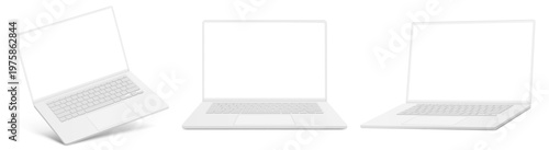White Clay Laptop Mockup Collection in Modern Clean Style With Blank Screen and Soft Removable Shadow isolated on White Background Vector