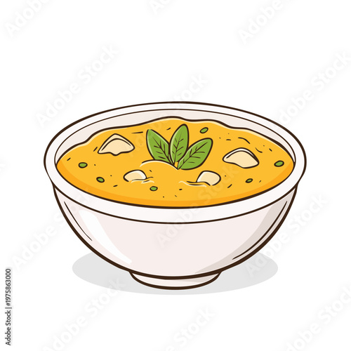 Hearty vegetable soup with fresh herbs and croutons served in a white ceramic bowl