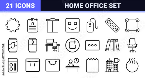 Minimalist remote work and telecommuting thin line icons