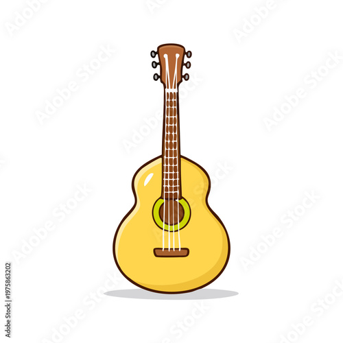 Acoustic guitar musical instrument with strings and frets in a simple cartoon style