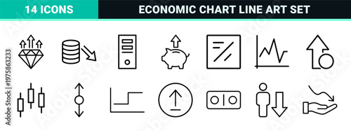 Business growth and decline line icons for financial data analysis