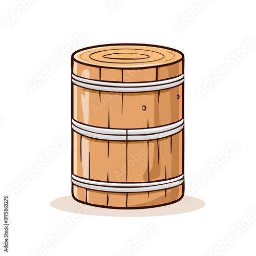 Traditional Wooden Barrel Container with Metal Bands Rustic Storage Vessel