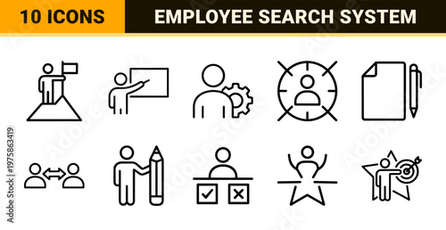 Hiring process and recruitment minimalist line icons set