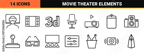Minimalist cinema and movie theater outline icon set