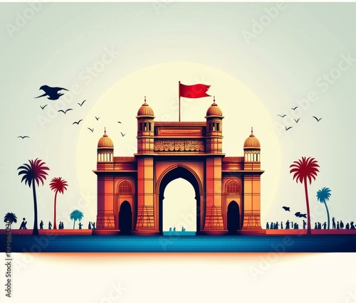 Minimal Art Depicting the Iconic Gateway of India for Maharashtra Day