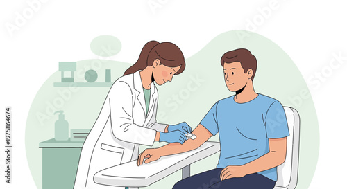 Doctor giving injection to patient, medical checkup, blood test, healthcare concept