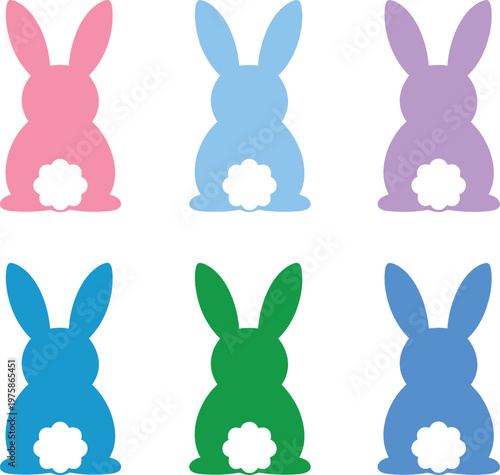 Colorful Bunny Silhouette Set – Cute Easter Rabbit Vector Icons Collection