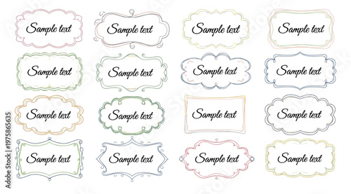 Collection of handdrawn decorative frames and text boxes with sample text