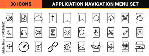 Minimalist mobile app interface line icons set for user experience design.