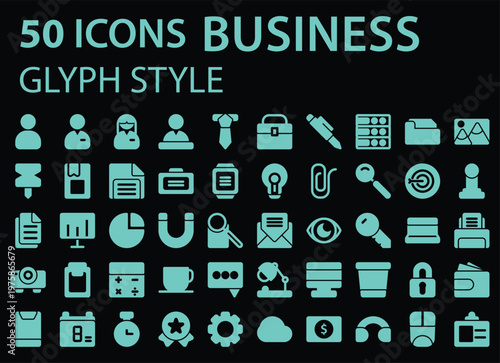 50 flat design business icons set in glyph style for corporate and digital marketing