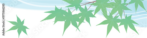 青紅葉の上部装飾フレームベクター｜落ち着いた初夏の和風ヘッダー素材（背景透過・コピースペース）