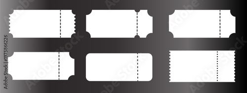 Ticket stubs, blank tickets, perforated edges, white on black background, ticket templates