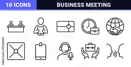 Business meeting and office collaboration minimalist outline icons