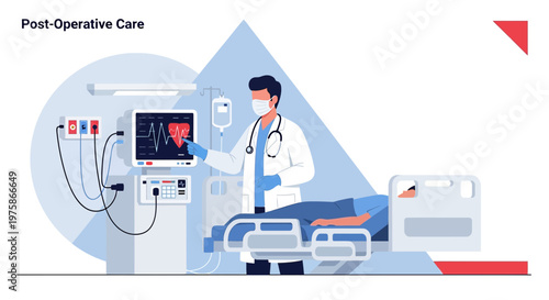 Doctor Monitors Patient in Post-Operative Care Unit with Advanced Medical Equipment