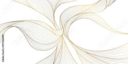 Luxury abstract gold wave pattern, elegant lines on white background. Premium vector design, flowing curves, Japanese ornament, soft silk textures, banners, cards, wallpapers, wine labels.