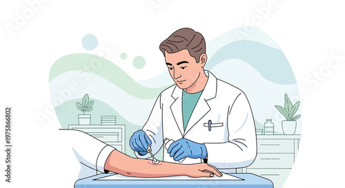 Doctor Performing Intravenous Infusion on Patient's Arm in Medical Clinic