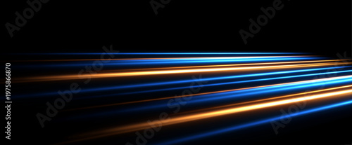 Abstract digital background adorned with fast-moving light trails and glowing gradient effects. A futuristic design illustrating speed, data flow, and global network connectivity in cybersp