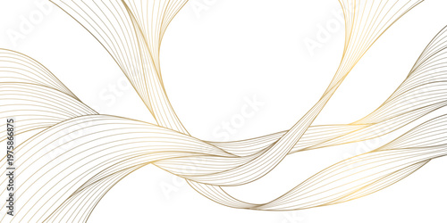 Luxury abstract gold wave pattern, elegant lines on white background. Premium vector design, flowing curves, Japanese ornament, soft silk textures, banners, cards, wallpapers, wine labels.
