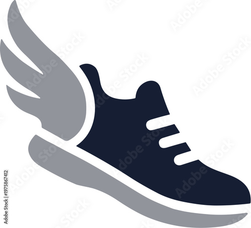 Flat Design Winged Shoe Icon for Sport and Fast Movement Symbol