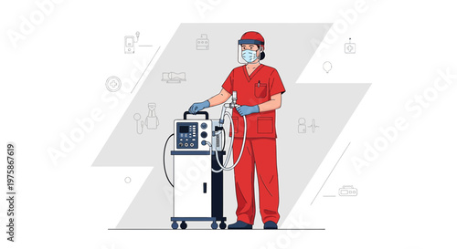 Doctor with Ventilator Machine in Hospital - Medical Equipment and Healthcare Concept