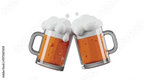 Two beer mugs clinking together