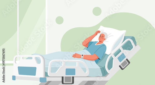 Elderly patient recovering in hospital bed, receiving medical care and attention